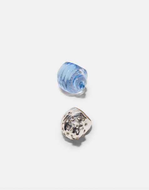 Stradivarius - Set van 2 glinsterende ringen met schelpen in grijs - view 1