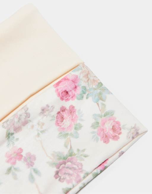Stradivarius set van 2 haarbandjes met bloemenprint en elastiek in ecru, 4 van 4
