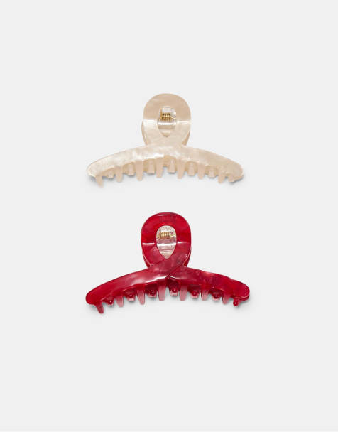 Stradivarius - Set van 2 kleine clips in rood - view 1