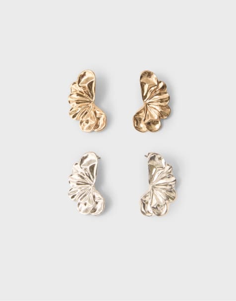 Stradivarius set van 2 mini bloemoorbellen in goud - view 1