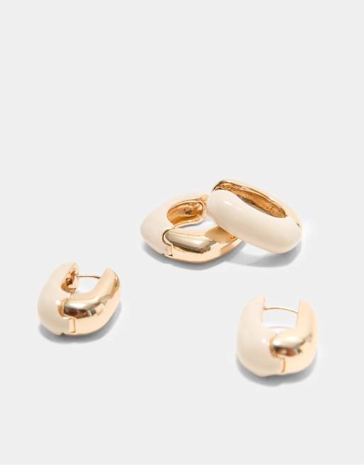 Stradivarius - Set van 2 paar oorbellen met emaille in goud, 4 van 4