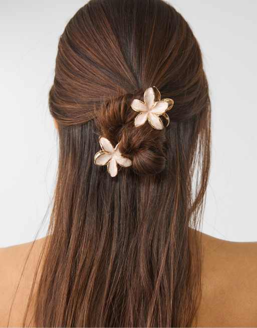 Stradivarius - Set van 3 bloemenhaarclips in ecru, 3 van 3