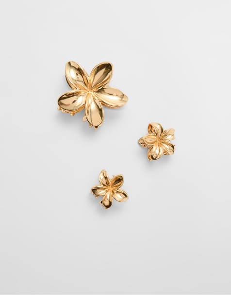 Stradivarius - Set van 3 bloemenhaarclips in geel - view 1