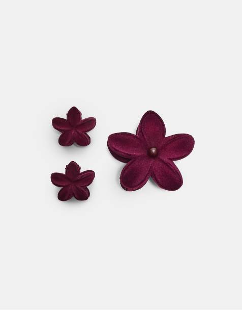 Stradivarius - Set van 3 bloemvormige haarclips in paars - view 1