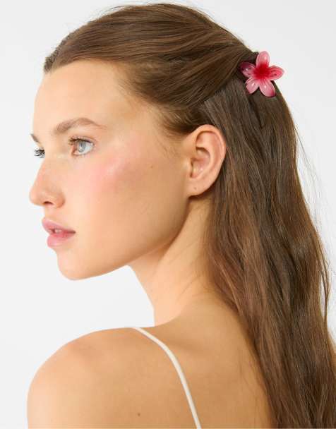 Stradivarius - Set van 3 bloemvormige haarclips in roze - view 1
