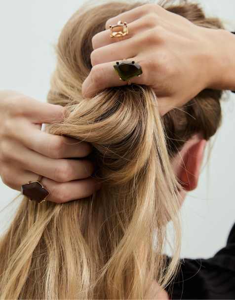 Stradivarius - Set van 3 gecombineerde ringen in grijs - view 1