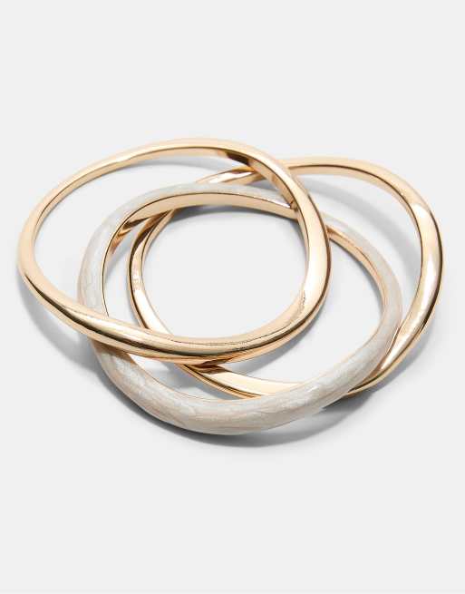 Stradivarius - Set van 3 geëmailleerde stijve armbanden in goud, 3 van 3