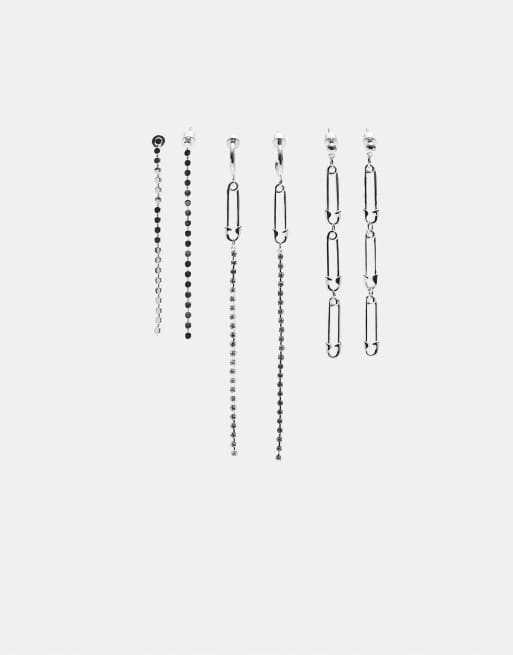 Stradivarius - Set van 3 paar bungelende oorbellen met siersteentjes in grijs