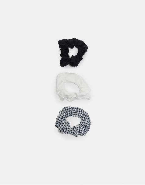 Stradivarius - Set van 3 scrunchies met gingham ruit in zwart - view 1