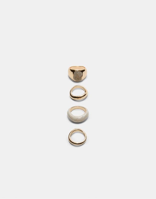 Stradivarius - Set van 4 ringen met email in goud