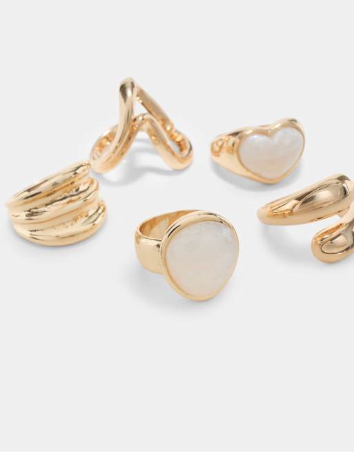 Stradivarius - Set van 5 ringen met hart in goud, 4 van 4