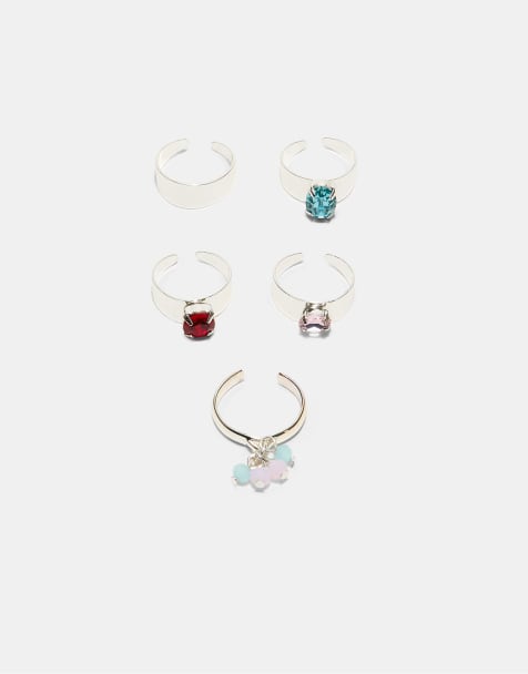 Stradivarius - Set van 5 teenringen in grijs - view 1