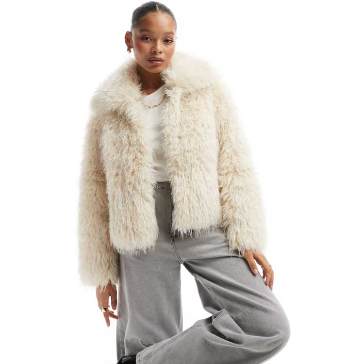 Cream Faux popular Fur Shaggy Cropped Jacket