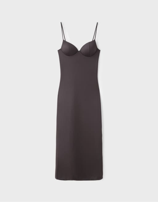 Stradivarius Shapewear fitted dress in brown, 6 of 7
