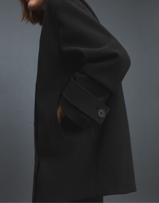 Stradivarius Shawl neck short coat in black, 2 of 7