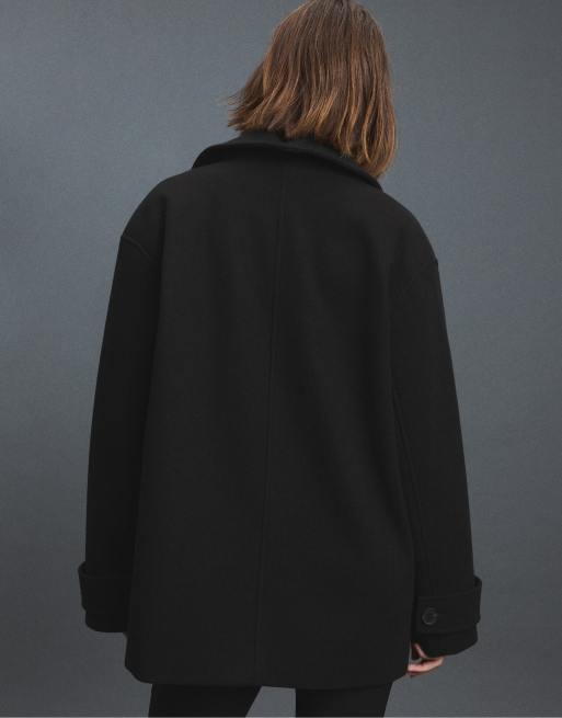 Stradivarius Shawl neck short coat in black, 3 of 7