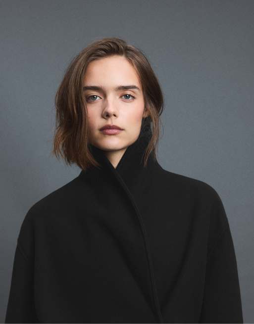 Stradivarius Shawl neck short coat in black, 4 of 7