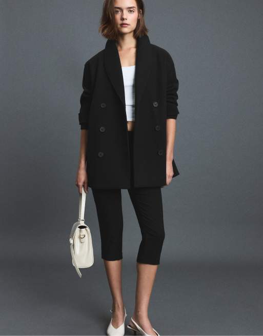 Stradivarius Shawl neck short coat in black, 5 of 7