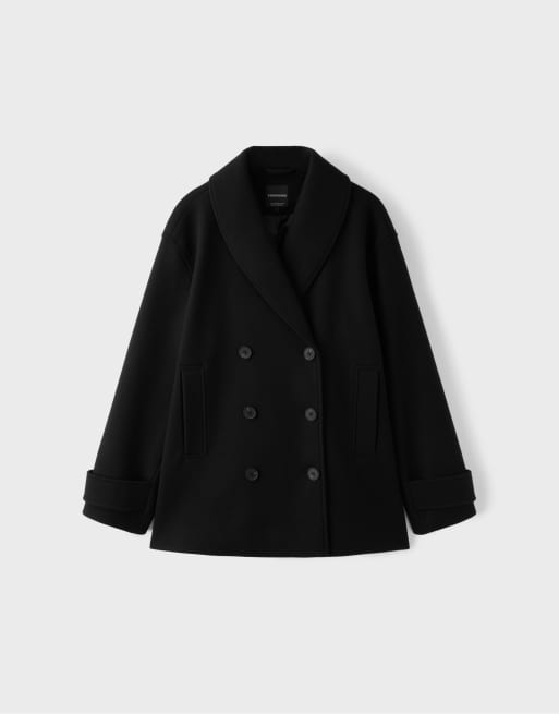 Stradivarius Shawl neck short coat in black, 6 of 7