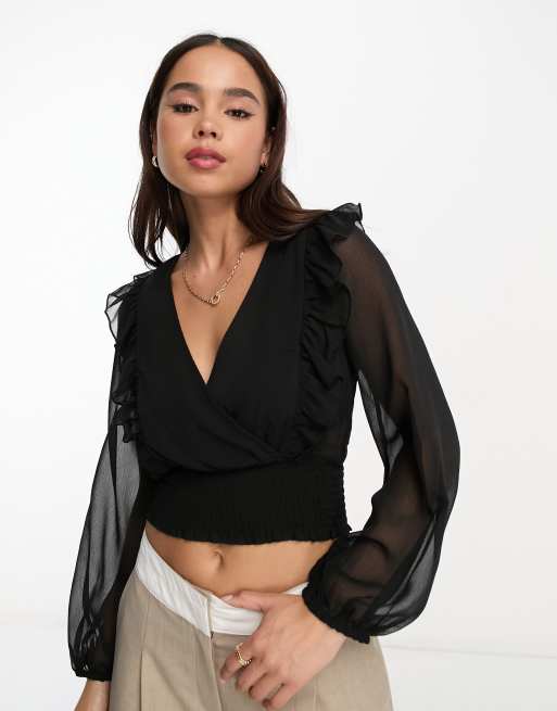 Black ruffle best sale blouse uk