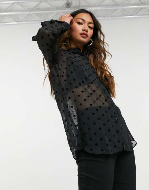 Sheer black polka store dot shirt