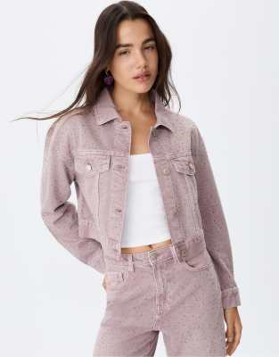 Stradivarius Shimmer Denim Jacket In Purple