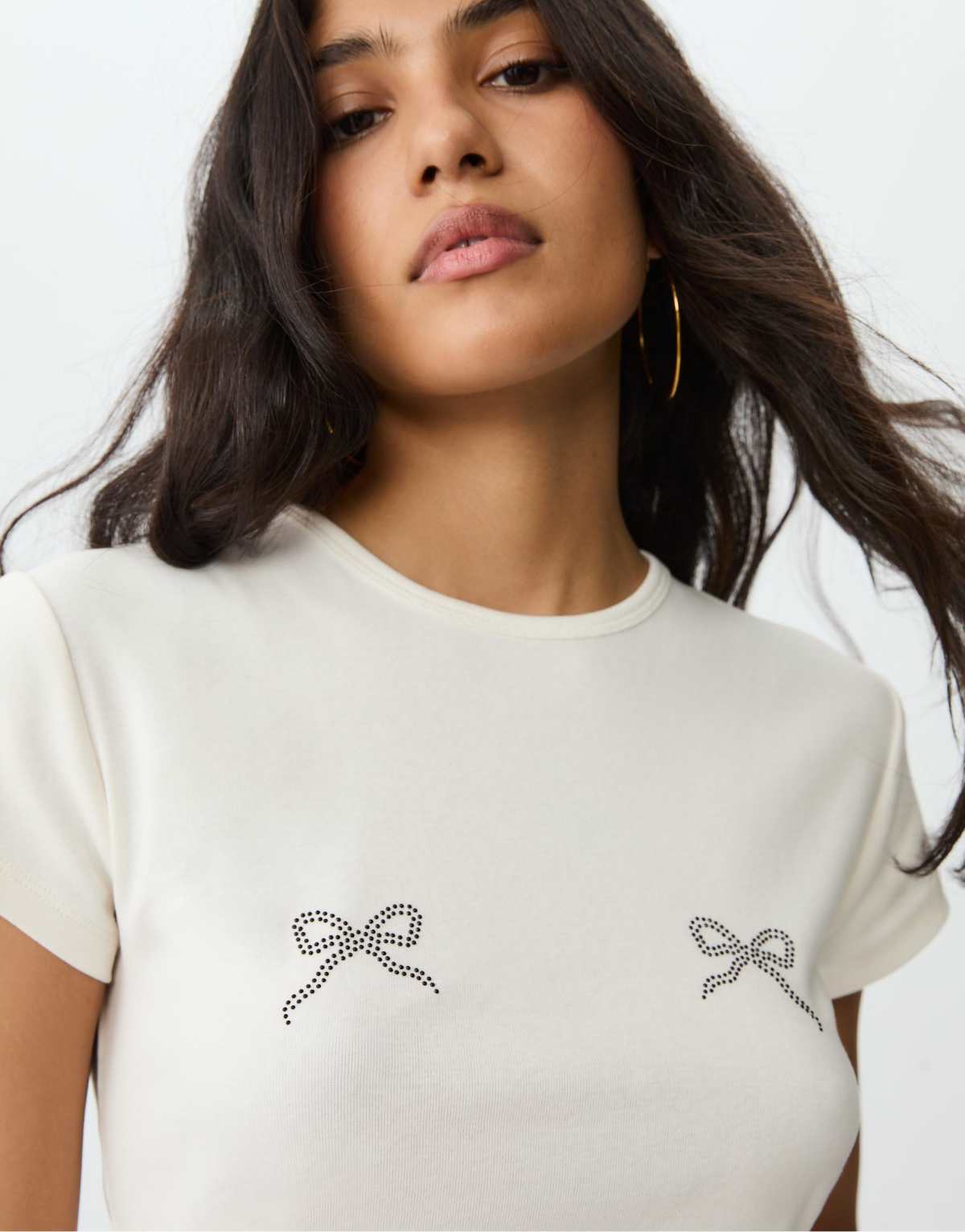 Stradivarius Shimmer t-shirt in ecru