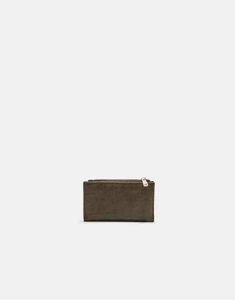 Stradivarius Shimmery card holder purse with zip in khaki - view 1
