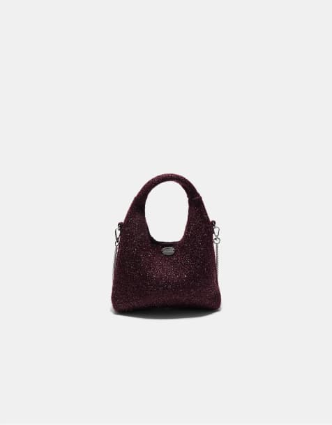 Stradivarius Shimmery handbag in burgundy - view 1