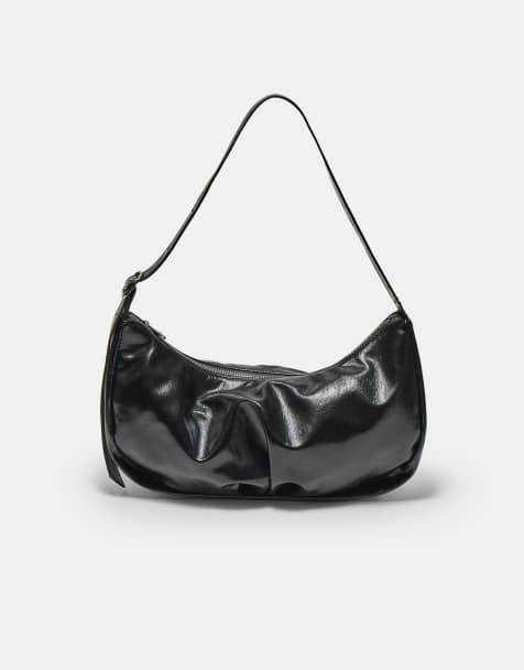 Stradivarius Shimmery pleated shoulder bag in black - view 1