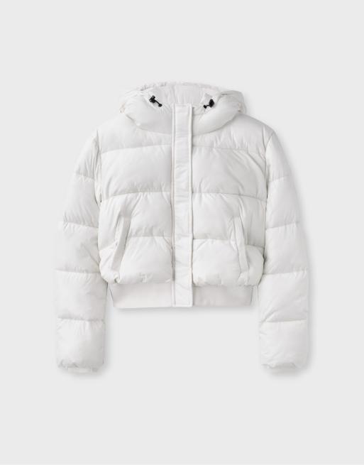 Stradivarius Shiny hooded padded jacket in vanilla, 6 of 7