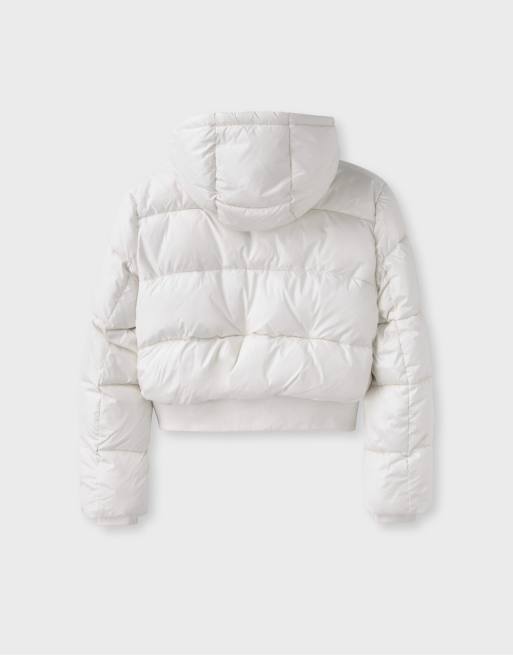 Stradivarius Shiny hooded padded jacket in vanilla, 7 of 7