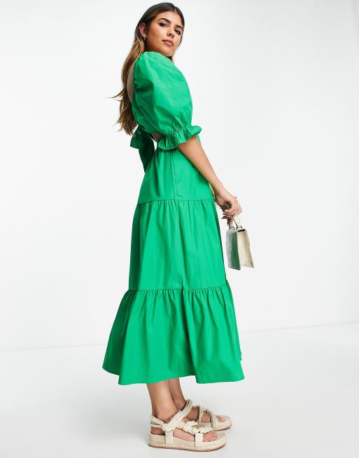 COS Shirred Midi Dress in Green