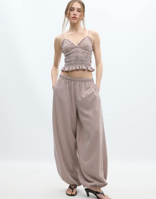 Stradivarius Shirred strap top in terracotta, 2 of 4