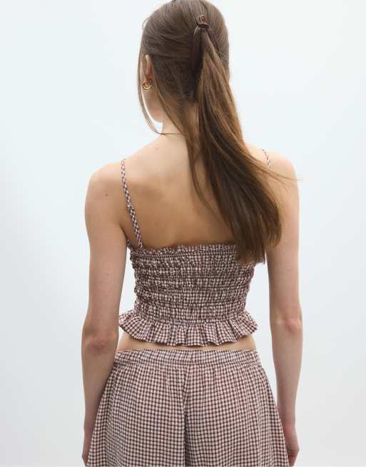Stradivarius Shirred strap top in terracotta, 3 of 4