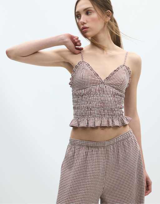 Stradivarius Shirred strap top in terracotta, 4 of 4