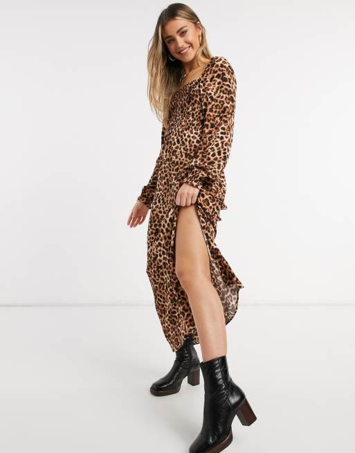 Leopard print split midi dress sale