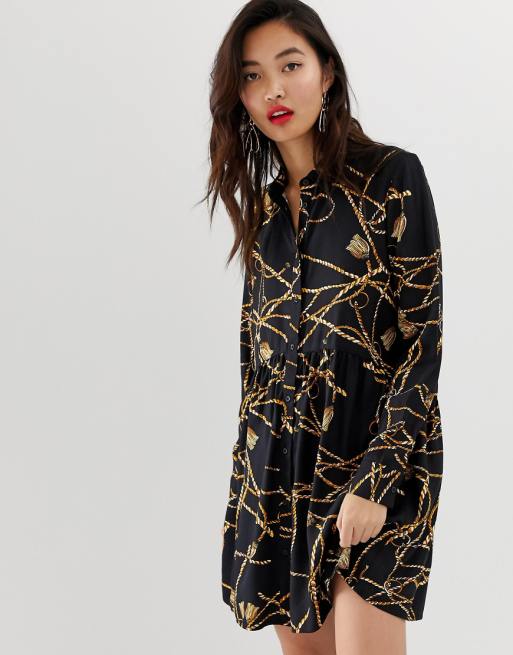 Stradivarius shirt dress in chain print ASOS Stradivarius shirt dress in chain print ASOS