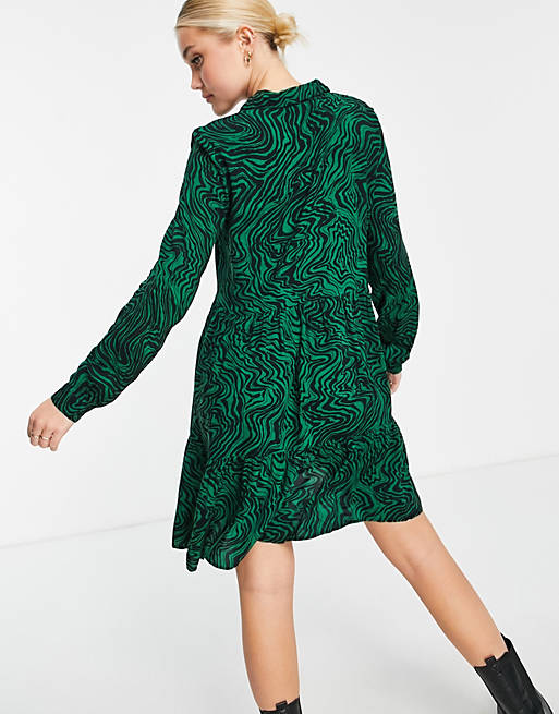 Dresses Stradivarius shirt dress in green wave print 