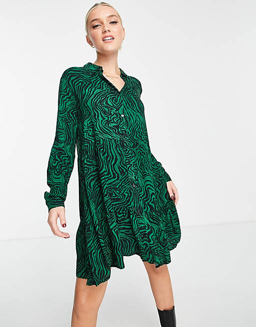 Dresses Stradivarius shirt dress in green wave print 