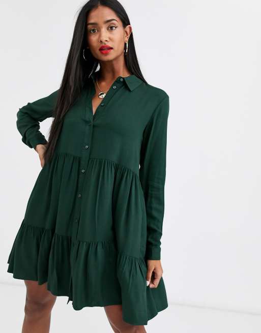 Stradivarius shirt dress in green