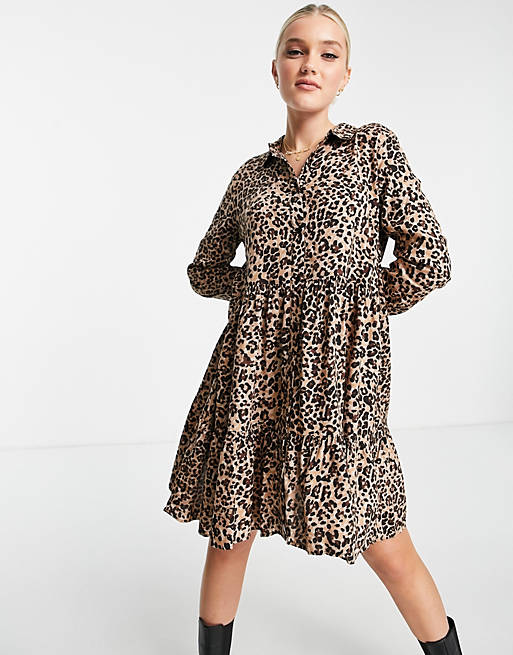 Stradivarius shirt dress in leopard print