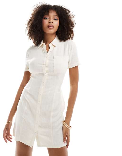  Stradivarius shirt dress with open back in natural 