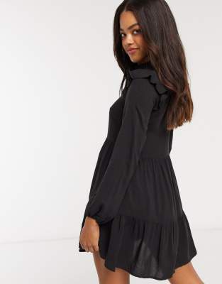 black frill shirt dress