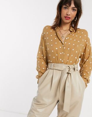 Stradivarius shirt with embroidered dots in beige