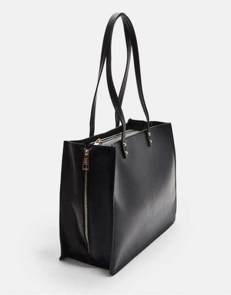 Stradivarius Shopper bag with side zip in black - view 1