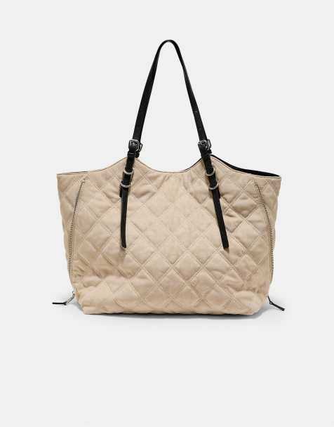 Stradivarius Shopper-Tasche mit Schulterriemen aus Kunstvelours in Ecru - view 1