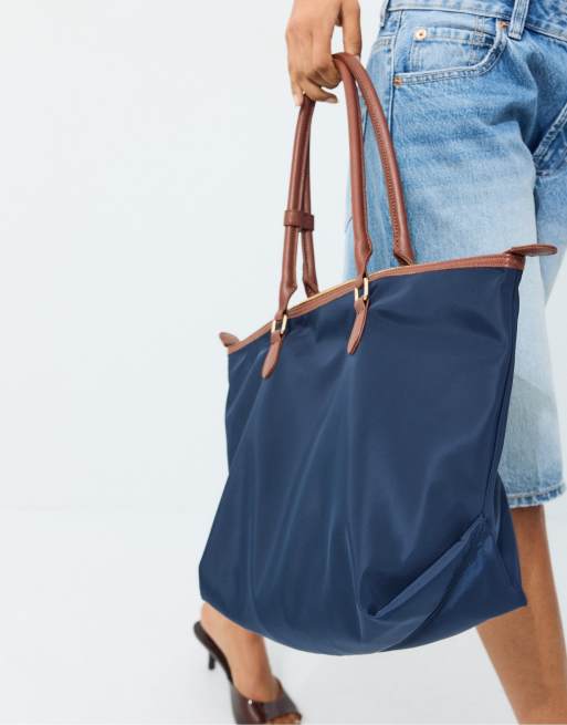 Stradivarius shopper-taske med kontrast i navy blå, 3 af 4