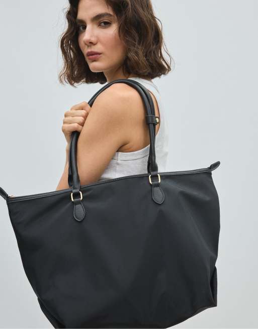 Stradivarius shopper-taske med kontrast og crossbody i sort, 2 af 4
