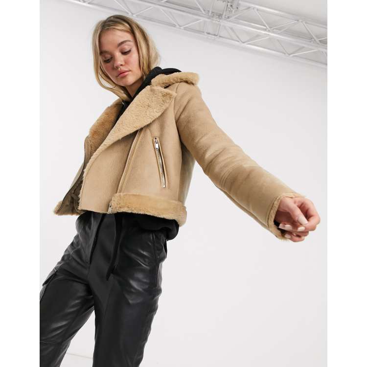 Stradivarius short aviator jacket in beige ASOS